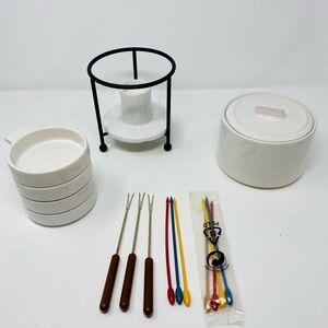 Roshco White Ceramic Deluxe Dessert Fondue Set